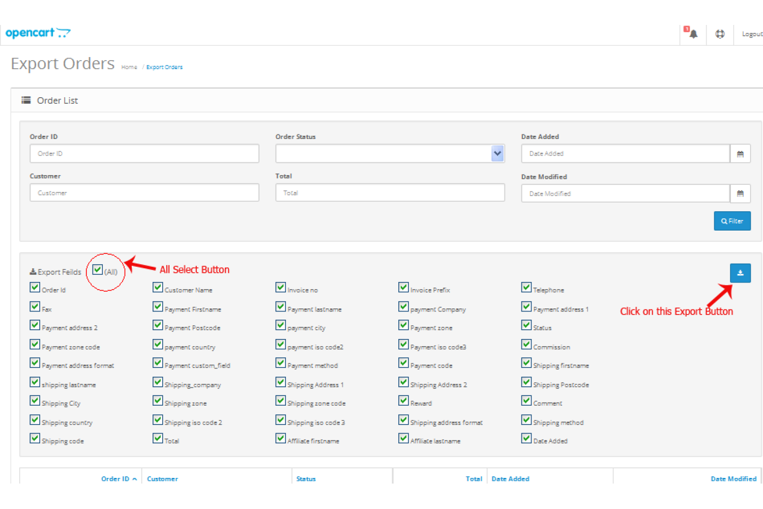 Export orders. Export orders