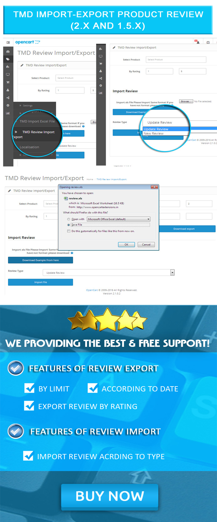 opencart Import And Export Product Review features